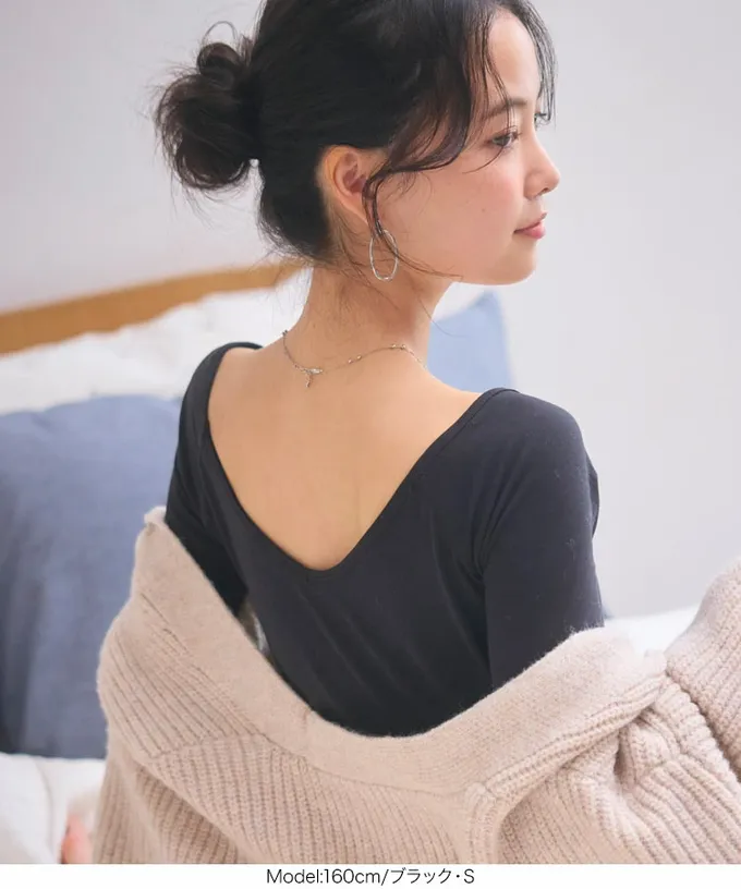 日本 Kobe Lettuce - ＋5度C 發熱機能前後2way深領內搭衣-卡其棕