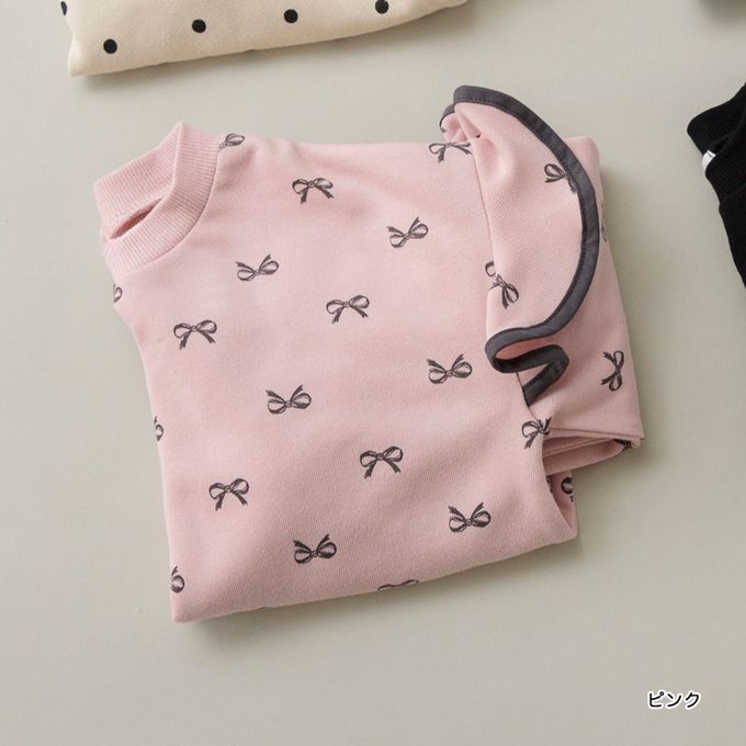 日本 BRANSHES - 俏麗QQ滿版印花長袖上衣-蝴蝶結-粉