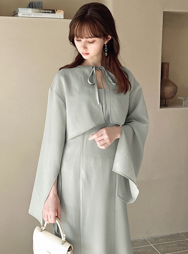 日本 GRL - 秘境之花綁帶開袖兩件式洋裝-淺卡其 (F)