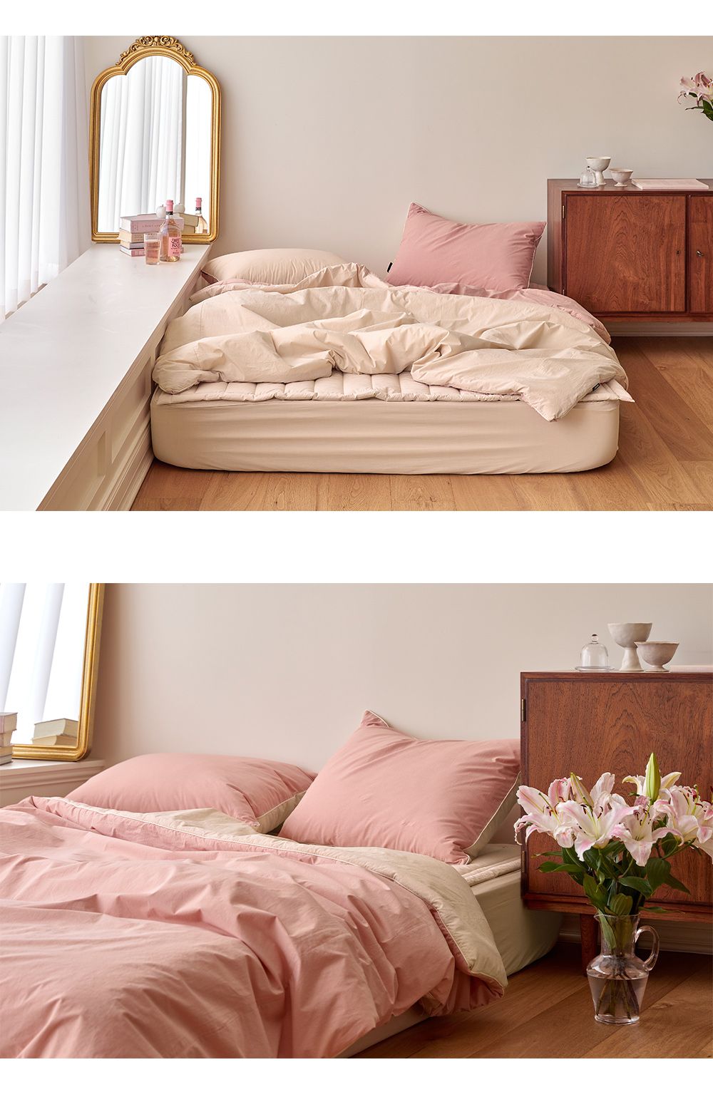 韓國 Maatila - 可水洗雙色高密度60支棉棉被(贈收納袋)-玫瑰花茶