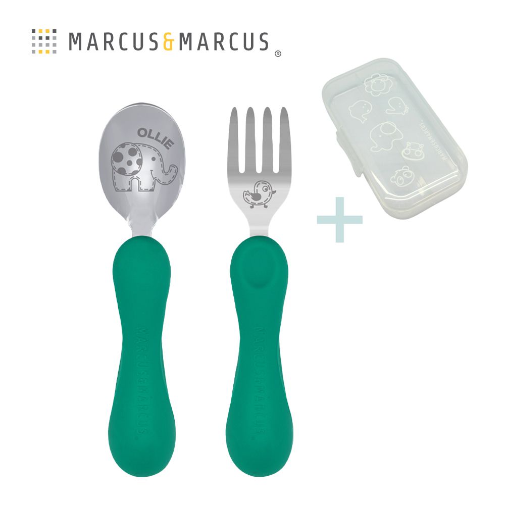 兒童防滑易握學習叉匙組含盒-大象