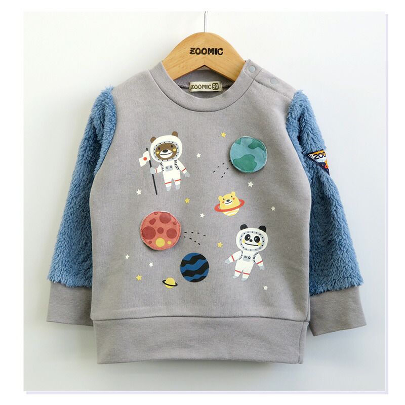 日本 ZOOLAND - 裏起毛印花長袖上衣-漫步宇宙-紫x黑