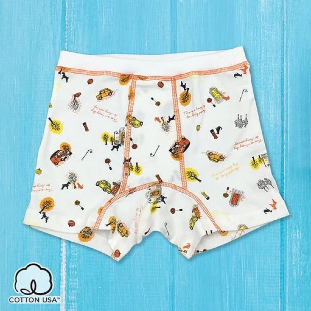 Annypepe - 男童純棉秋日汽車四角褲-白 (160)