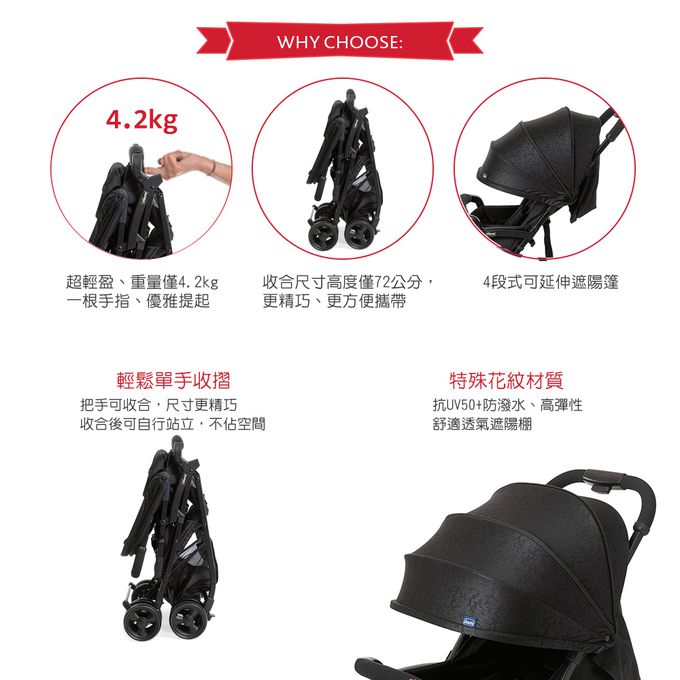 義大利 chicco - Ohlalà 3都會輕旅手推車-幕府黑