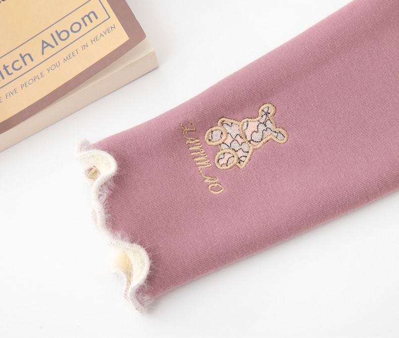 FANMOU - 加絨腰鬆緊保暖內搭褲-可愛熊熊-粉紅色