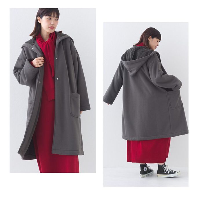 日本 OMNES - 溫暖內抓絨休閒長版連帽外套-象牙