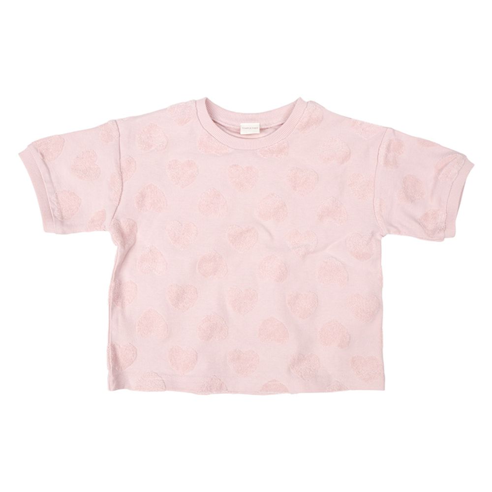 短袖毛巾布緹花T恤-桃色