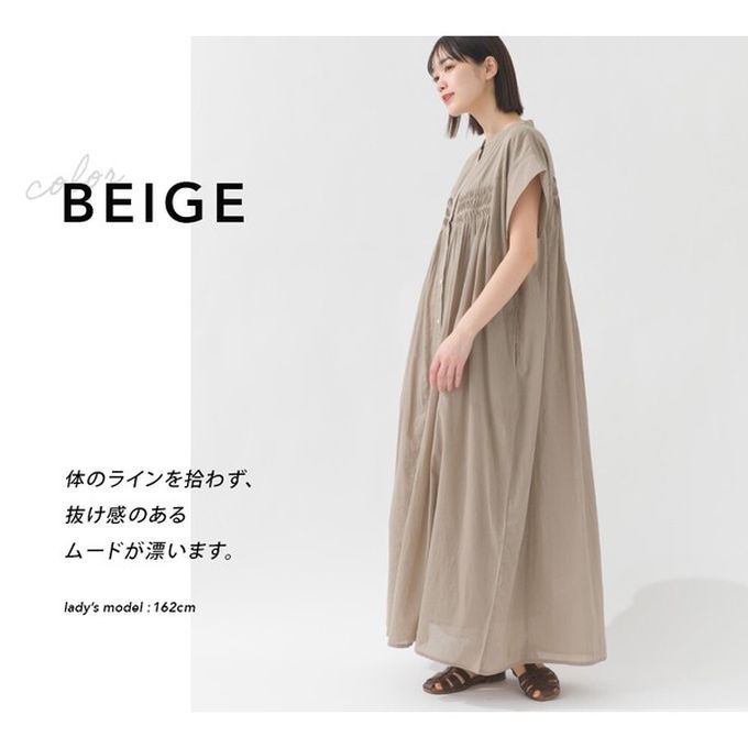 日本 OMNES - 100%印度棉 輕盈襯衫式短袖洋裝-卡其杏