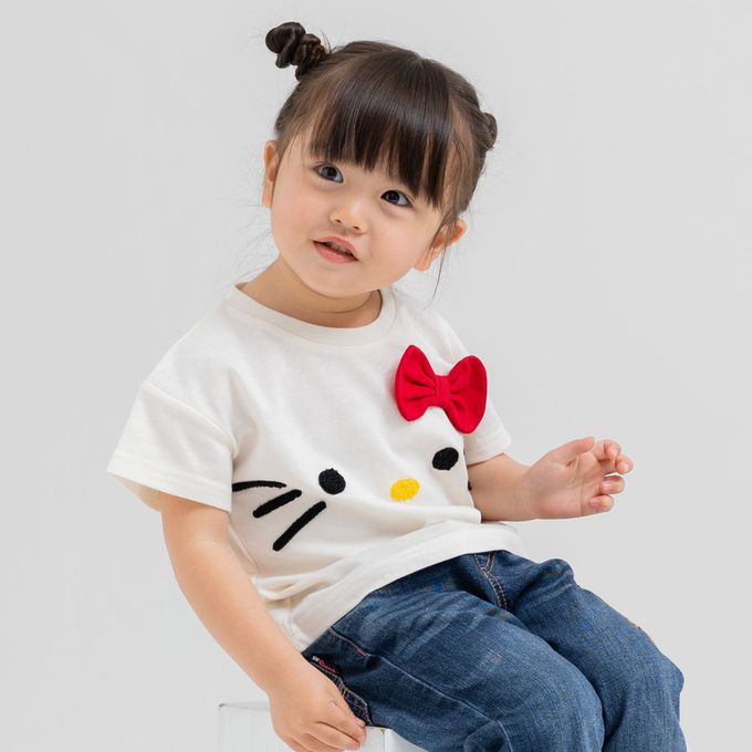 日本 Chil2 - 聯名款 100%純棉短袖上衣-卡通人物凱蒂貓(亮片款)-粉紅