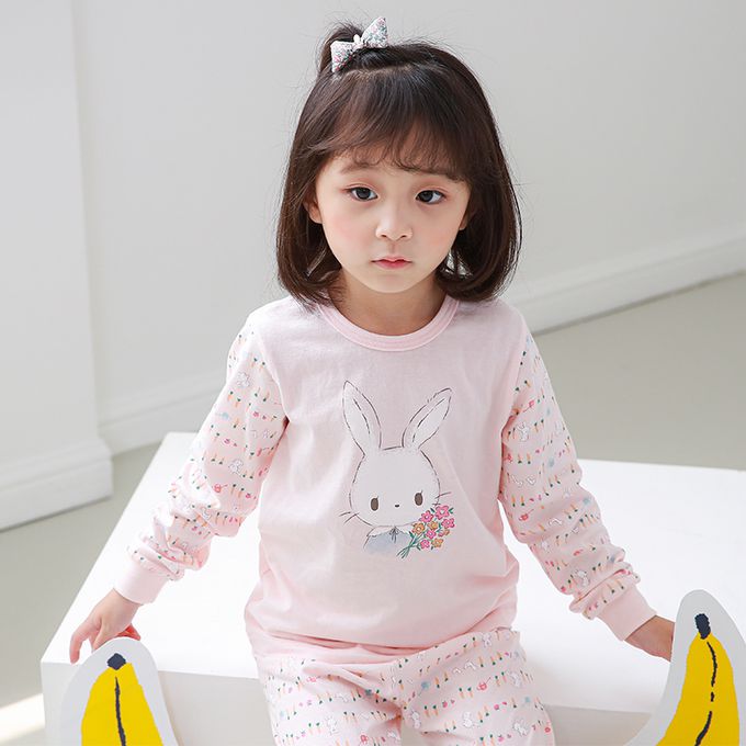 正韓 Cogibu - 極舒適無螢光劑 100% 有機棉幼兒/兒童睡衣/家居服套裝組-小花園