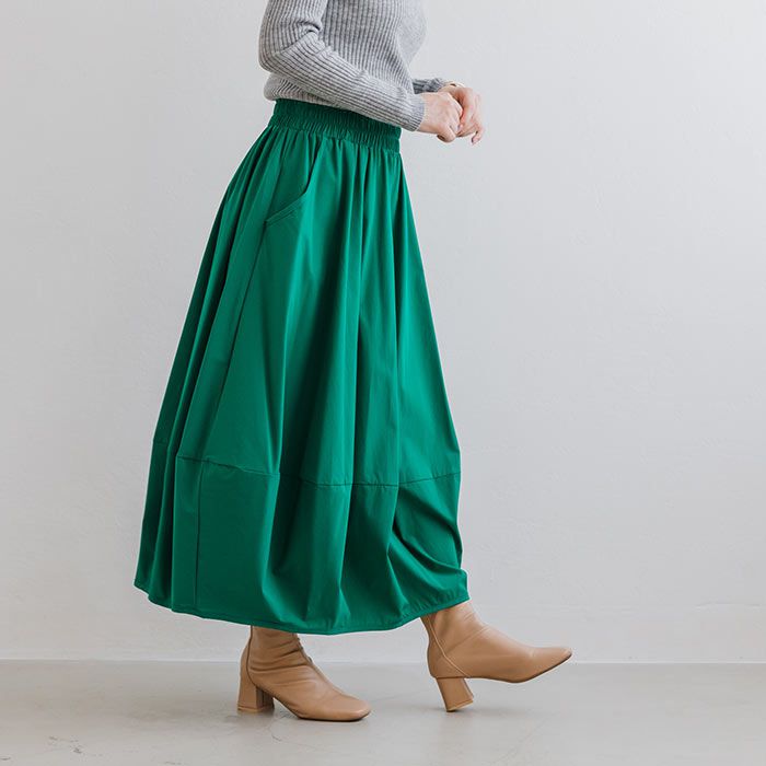 日本 ihuu - 文藝感打摺修身長裙-草綠