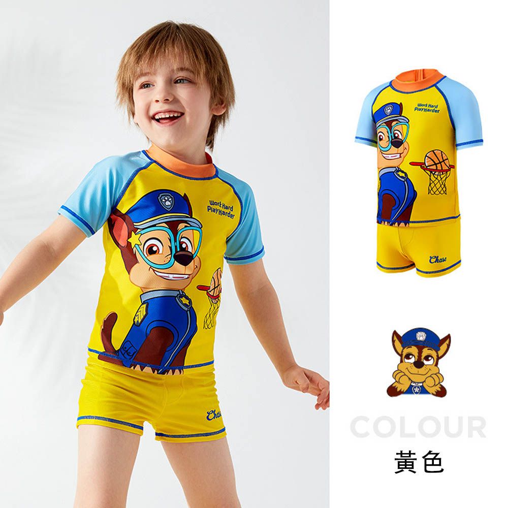 UPF50+短袖泳裝套裝-卡通人物阿奇-黃色