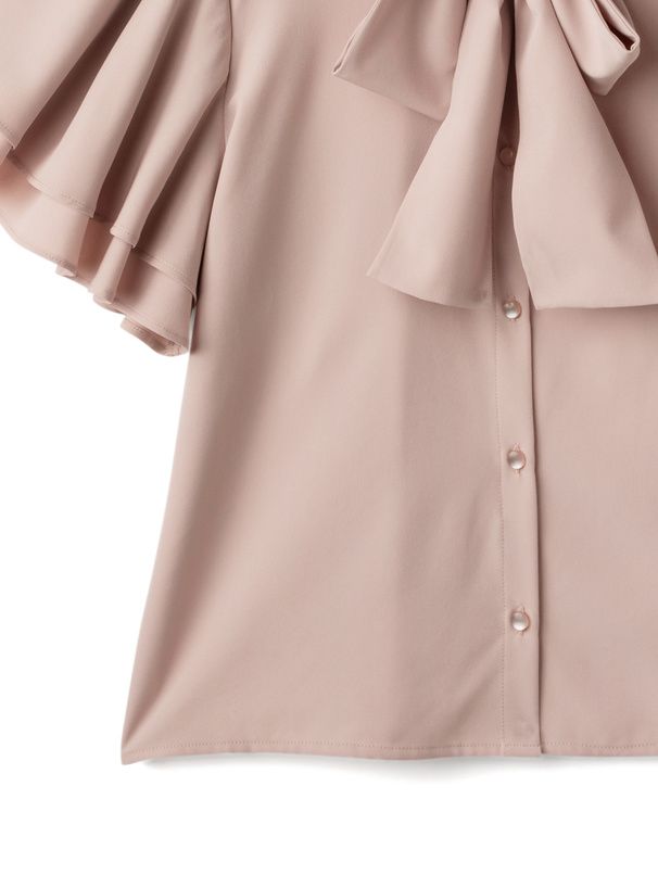 日本 GRL - 氣質蝴蝶結雙層袖雪紡上衣-淺橘粉