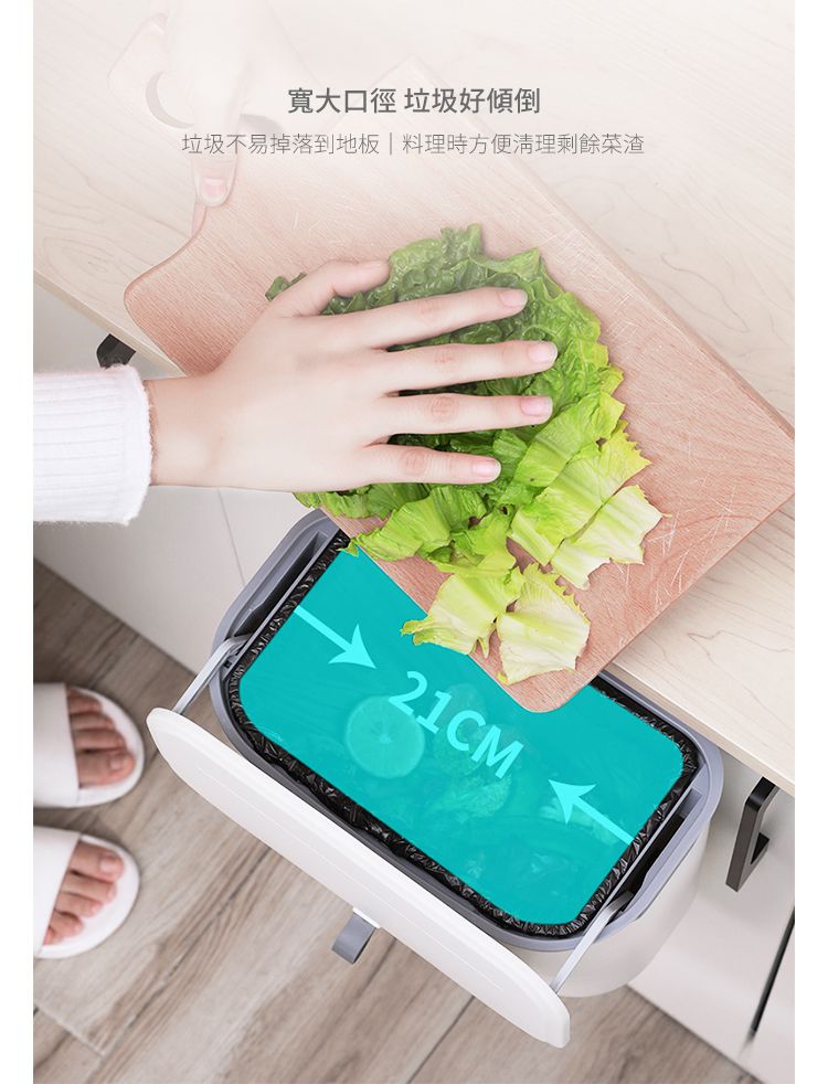 美國 NINESTARS - 免彎腰廚房櫥櫃無痕壁掛滑蓋式垃圾桶 (9L)