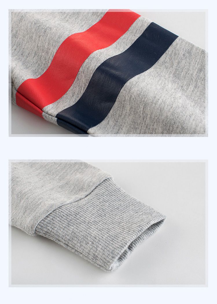 純棉連帽外套-撞色條紋-灰色x紅色