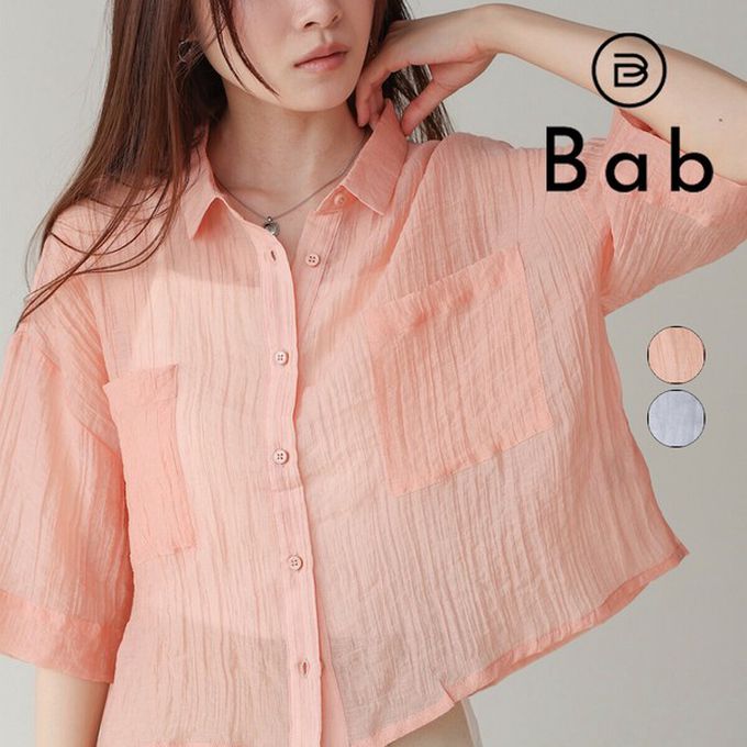 日本 Bab - 透膚感清爽短版五分袖襯衫-粉紅 (M)