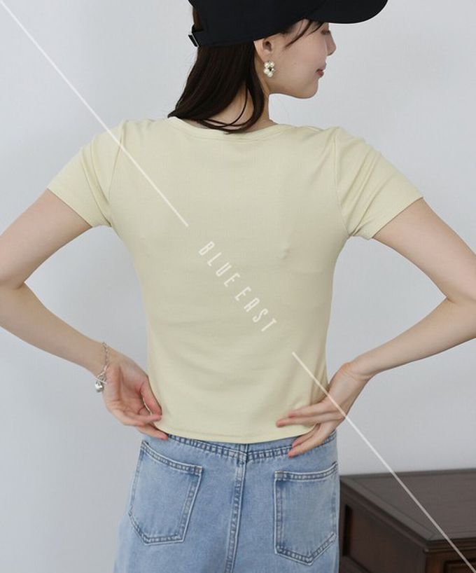 日本 BLUE EAST - 亨利領合身美型短袖上衣-粉紅