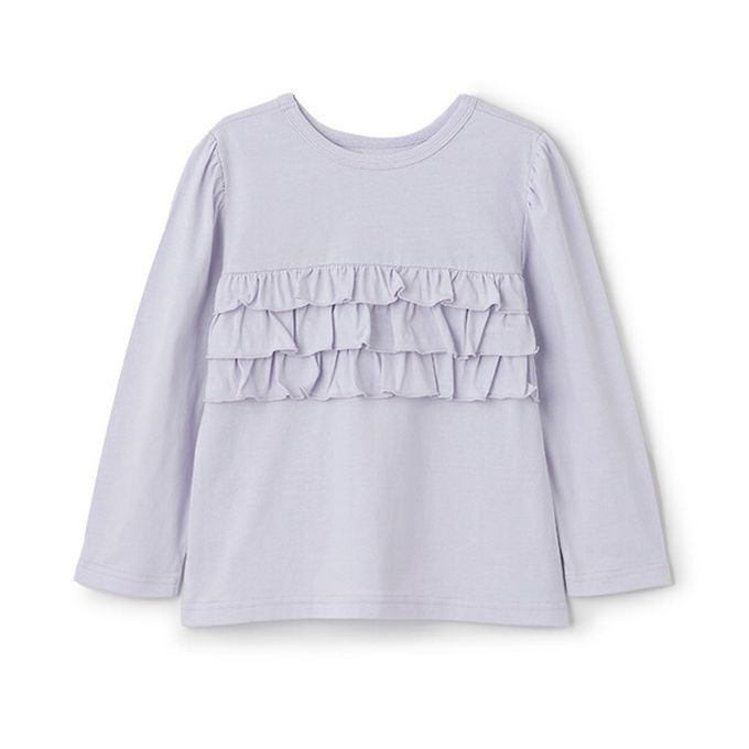 日本 Lycee mine - 100%棉 前後兩穿荷葉邊長袖上衣-淺紫