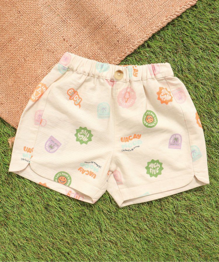 日本 apres les cours - 滿版印花夏天短褲(4分丈)-小花-水藍