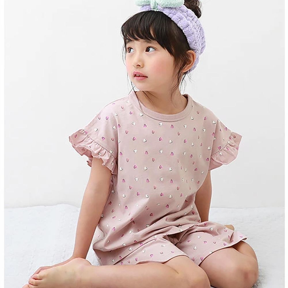 日本 devirock - 純棉舒適短袖家居服/睡衣-小愛心-粉紅