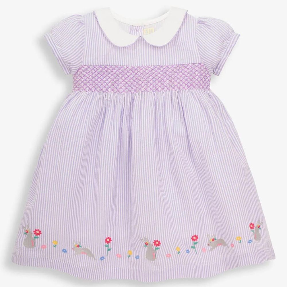 英國 JoJo Maman BeBe - 超優質嬰幼兒/兒童100％純棉短袖洋裝-淺紫兔兔