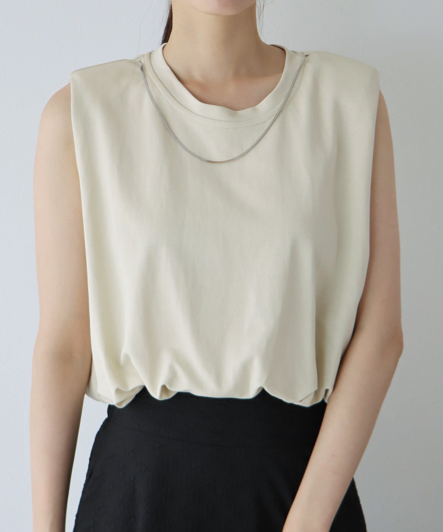 日本 BLUE EAST - 棉混法式簡約無袖上衣-白