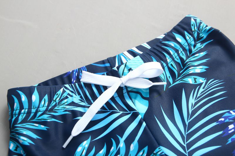 男寶長袖泳裝套裝(附帽子)-恐龍+葉子褲-深藍+淺藍