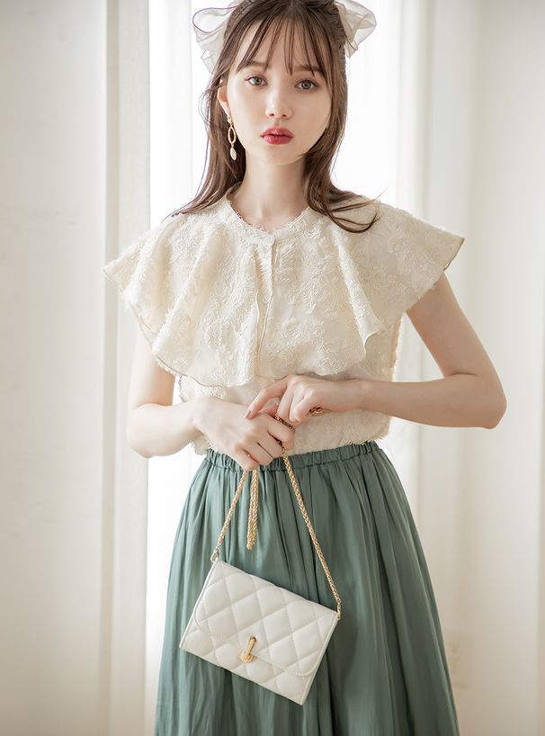 日本 GRL - 蕾絲大荷葉層次無袖襯衫-時尚黑