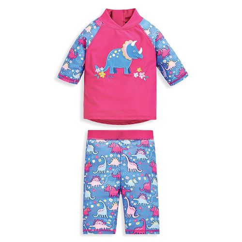 嬰幼兒/兒童兩件式防曬泳裝-粉藍三角龍