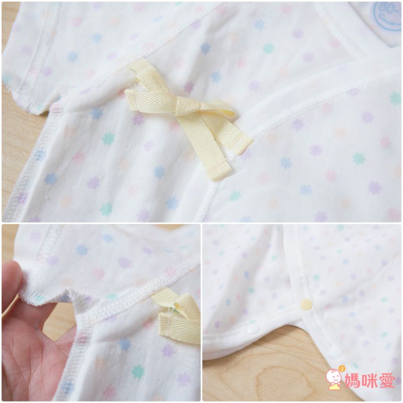 日本 Combi - mini系列-純棉紗布蝴蝶衣-白熊(粉紅格紋) (60-70)