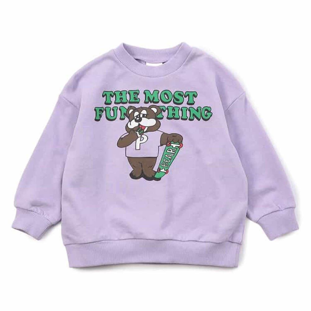 美式印花縮口長袖上衣-滑板熊熊-紫