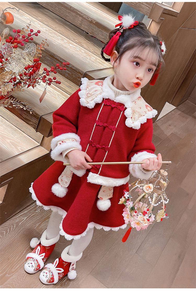 喜氣拜年翻領長袖套裝-紅色