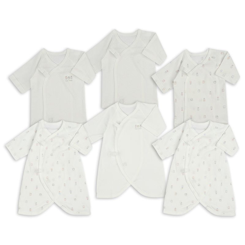 akachan honpo - 新生兒長袖內衣6件組-按扣 牛奶罐-米白色 (肚衣:50cm蝴蝶裝:50~60cm)