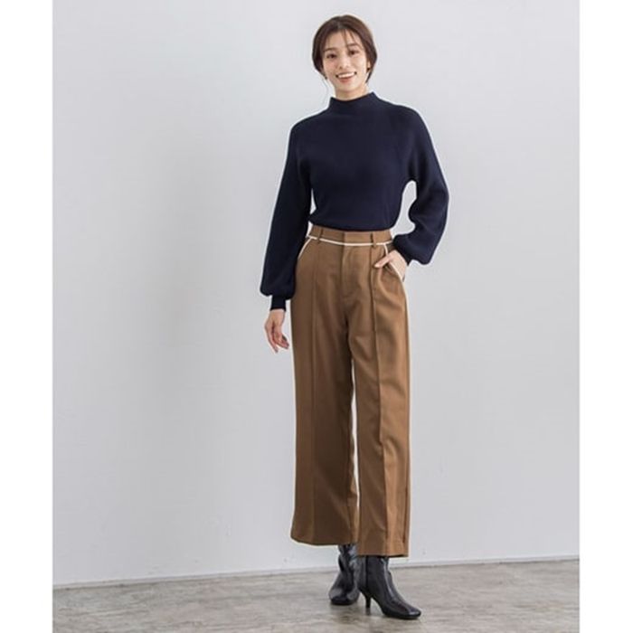 日本 BELLUNA - 優雅後扭結綁帶針織上衣-深可可