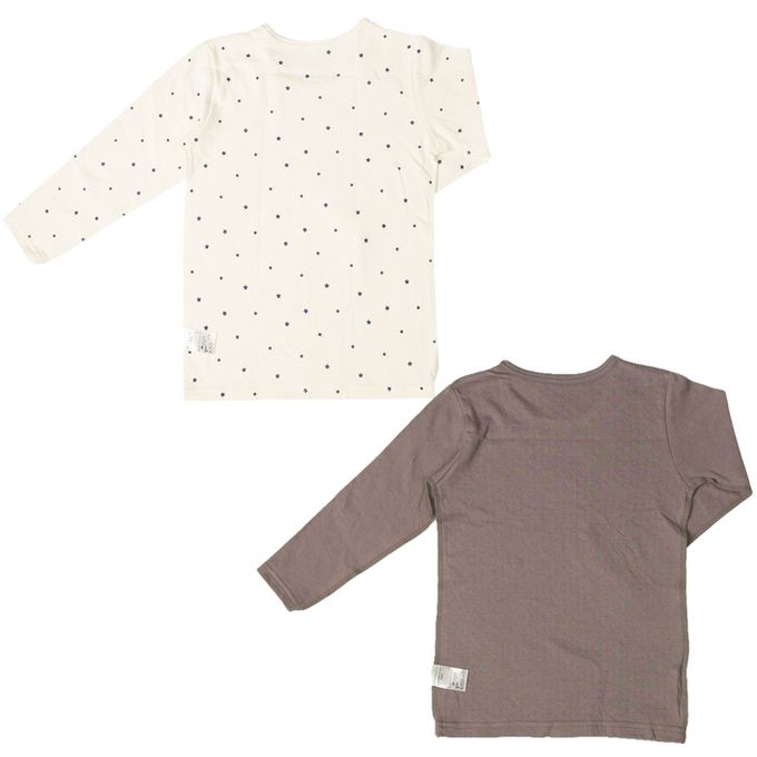 akachan honpo - 長袖圓領上衣2件組-蓬鬆棉 星星&星月-灰色