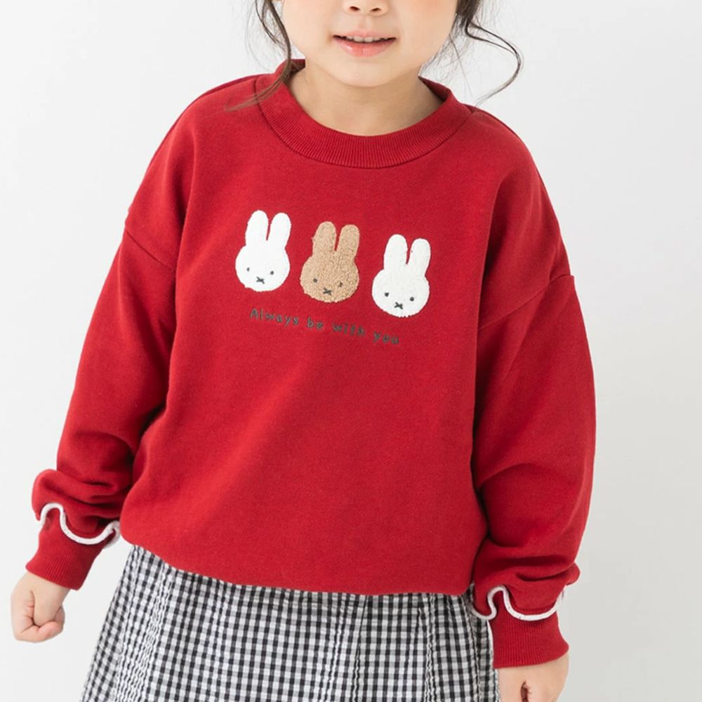 限量聯名 裏毛米飛兔印花大學長袖上衣-立體刺繡-紅