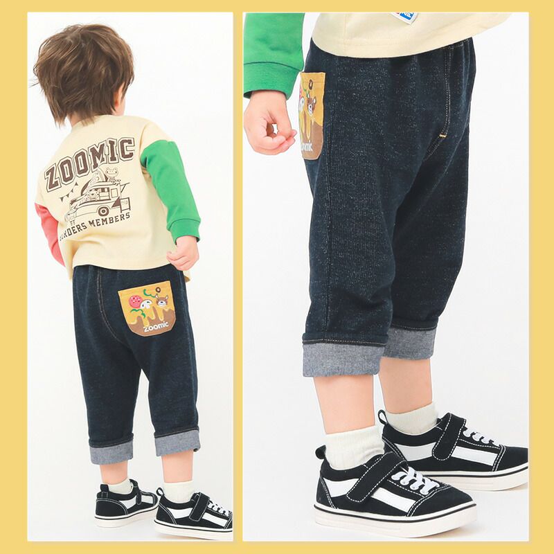 日本 ZOOLAND - 萌系反摺休閒七分褲-披薩口袋-海軍藍