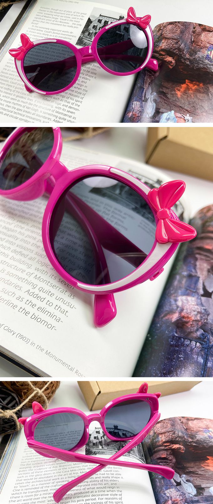 ALEGANT - 樂園桃蝴蝶結純白飾邊點綴兒童專用輕量太陽眼鏡│UV400墨鏡