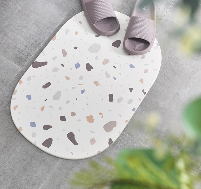 家窩 - MIT 峇斯克印花防霉速乾珪藻土地墊(39x60cm)-4色可選-藍調花磚