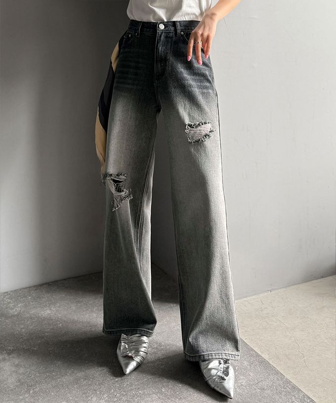 日本 Classical Elf - Java 率性有型刷破寬版丹寧褲-漂白藍