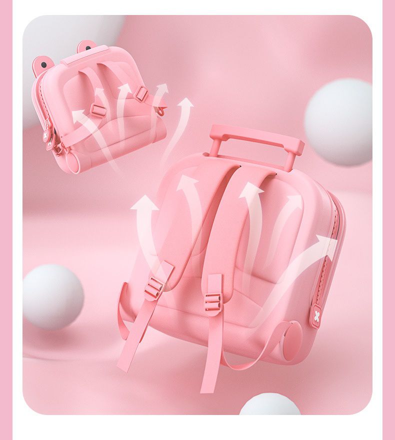 卡通DIY可拆式兒童後背包/小方包(有拉桿)-卡通人物-HELLO KITTY-粉色 (29.2x17.8x28.5cm)-適合3-8歲