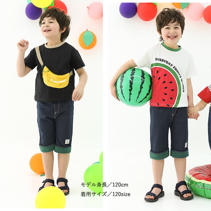 日本 ZOOLAND - 可愛水果口袋反摺造型短褲-西瓜-深藍