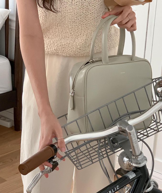 韓國lemego - 牛皮時髦時髦方形手提包(Lego)-薄荷綠