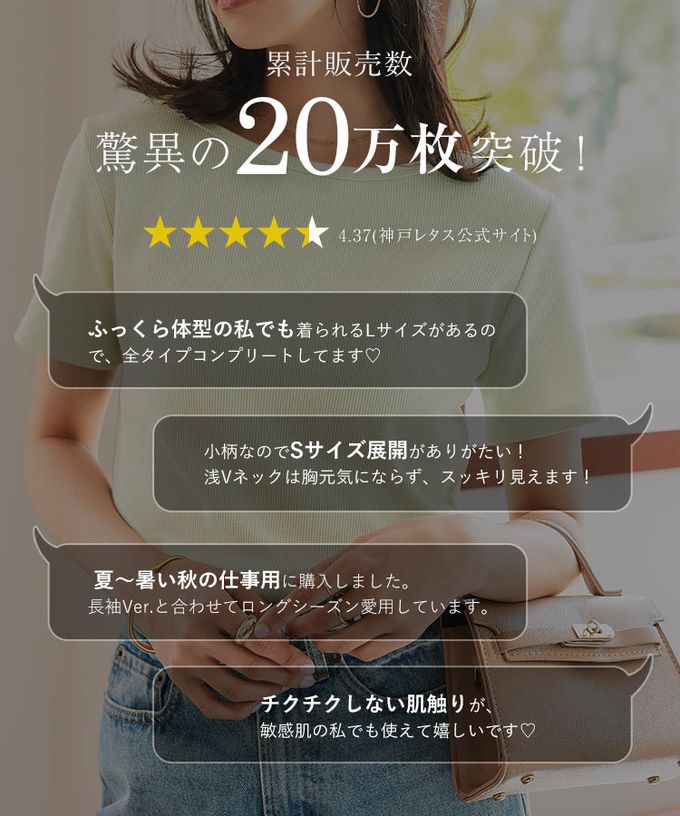 日本 Kobe Lettuce - [人氣定番]彈性羅紋短袖上衣-(可選領)-米白