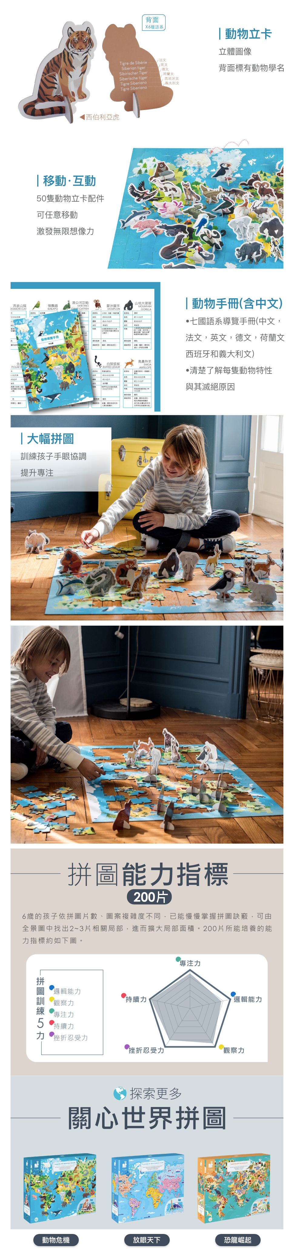 法國Janod - 關心世界拼圖-動物危機200pcs