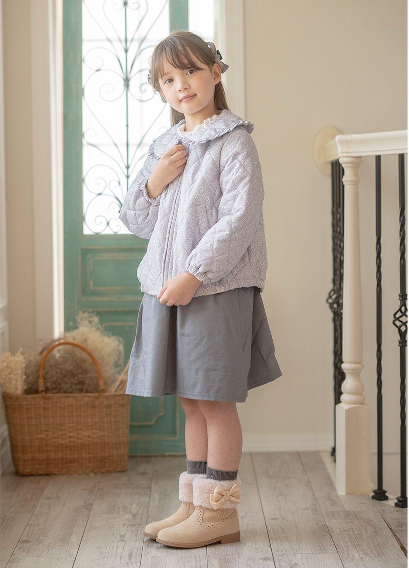 日本 Catherine Cottage - 荷葉領輕量鋪棉絎縫外套-小花-藍紫