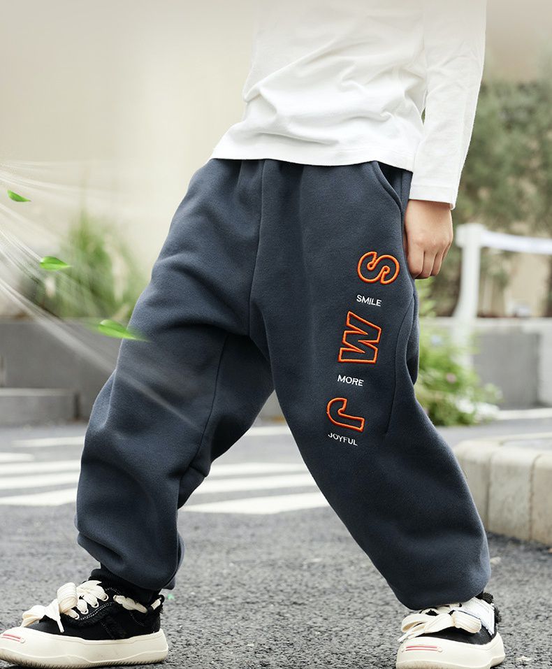 加絨腰鬆緊休閒保暖束口長褲-SMJ-淺灰色