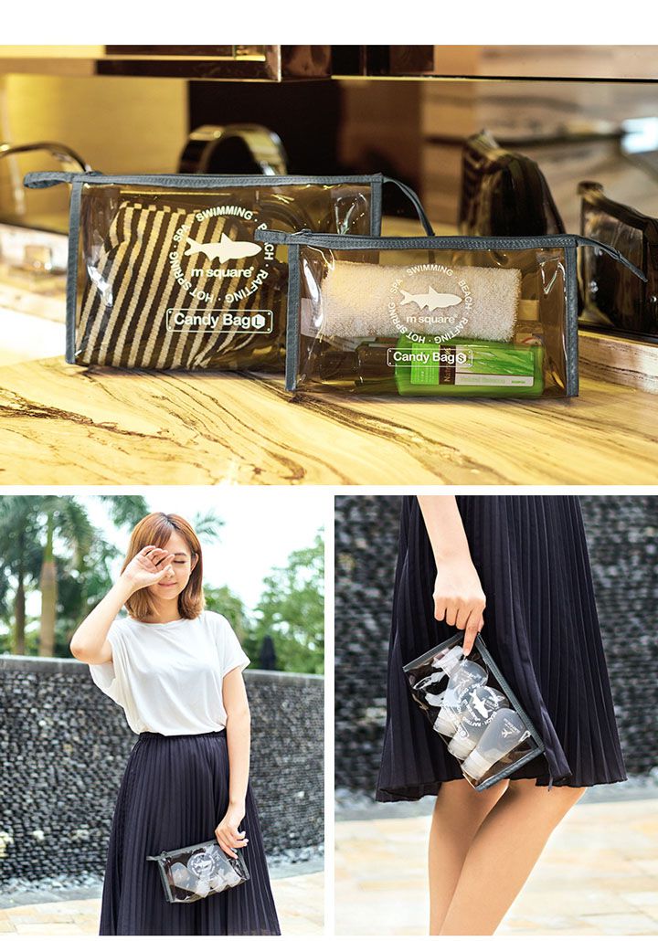 M Square - 字母防水PVC化妝包 S-桃粉色