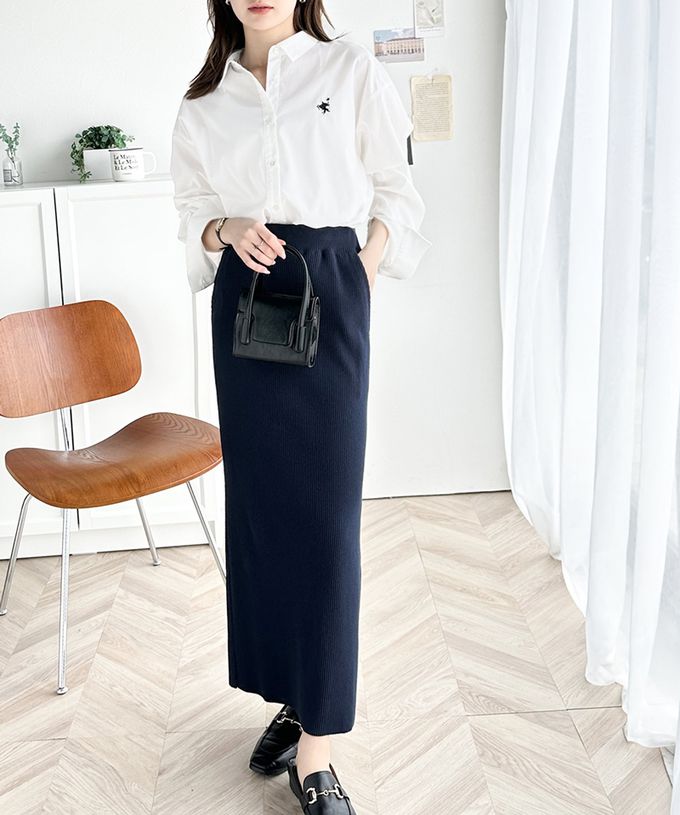 日本 Classical Elf - 前短後長知性寬版長袖襯衫-logo刺繡-白