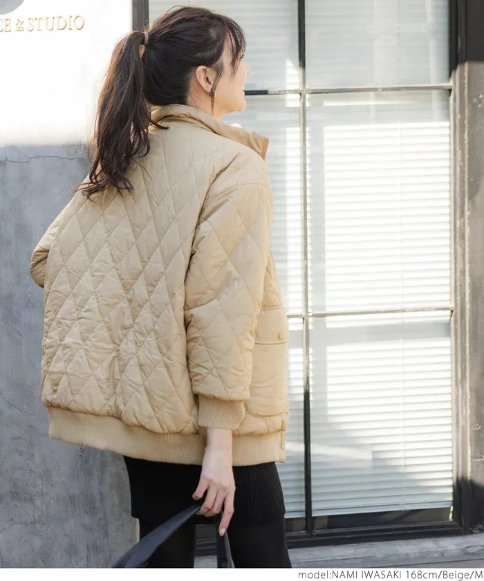 日本 COCA - 雙面穿絨毛絎縫立領鋪棉夾克-軍綠